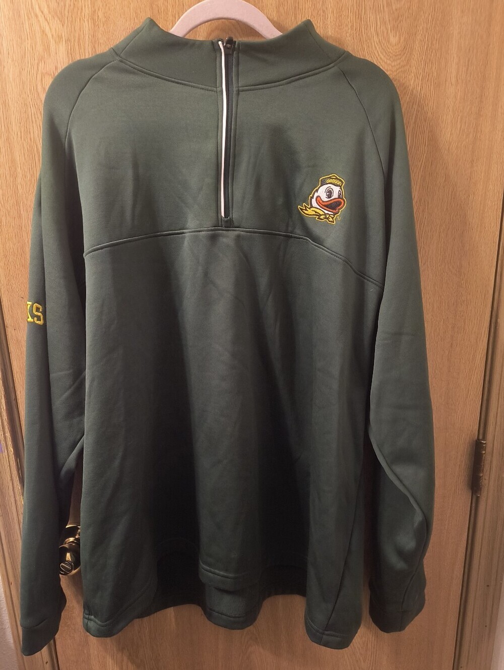 Champion Oregon Ducks 1/4 Zip Fleece Pullover Jacket Mens 2XL XXL Green Embroid